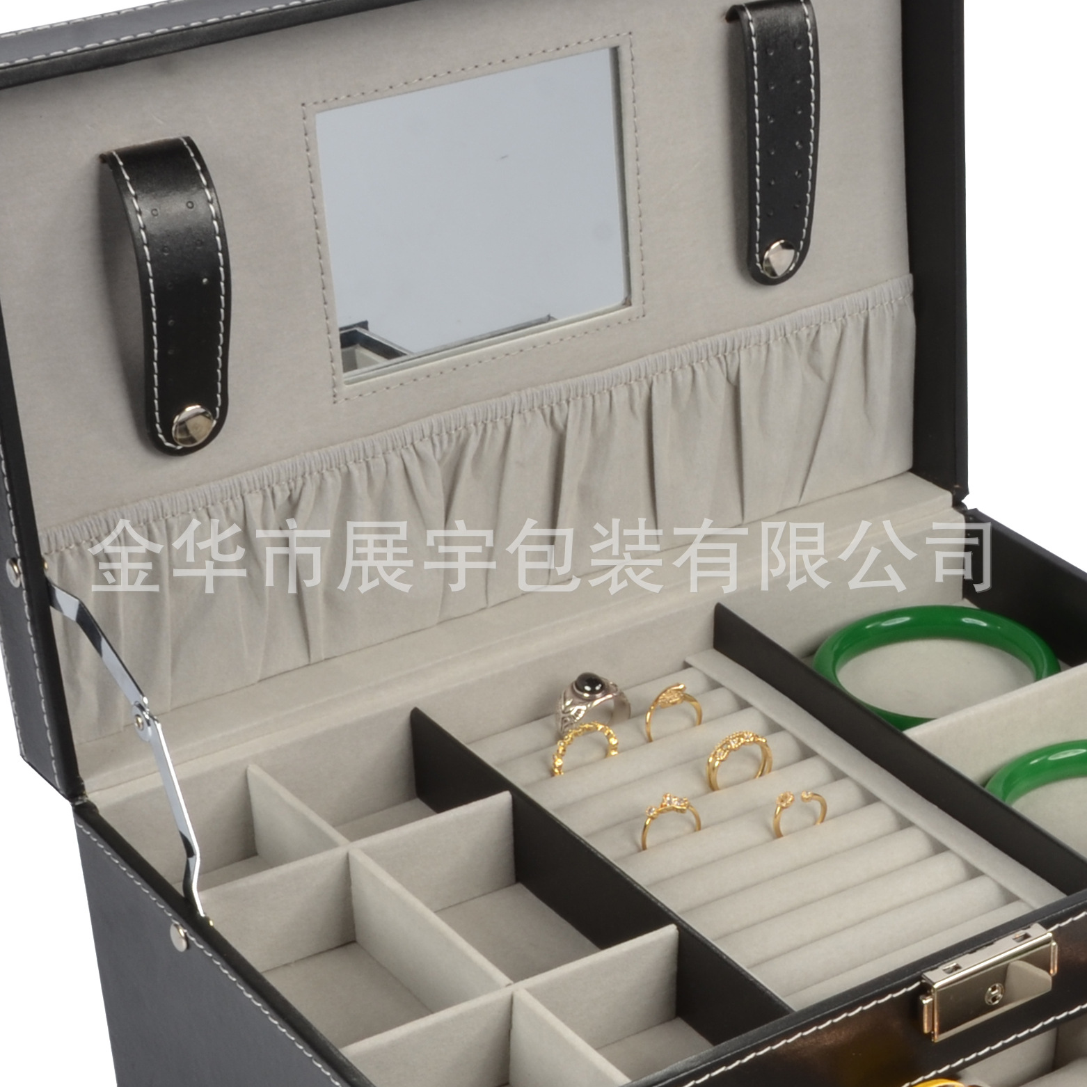 现货批发首饰盒珠宝首饰盒饰品包装双层多功能带镜子首饰盒定做