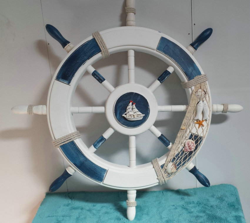 地中海风格船舵62cm 纯手工木质摆件