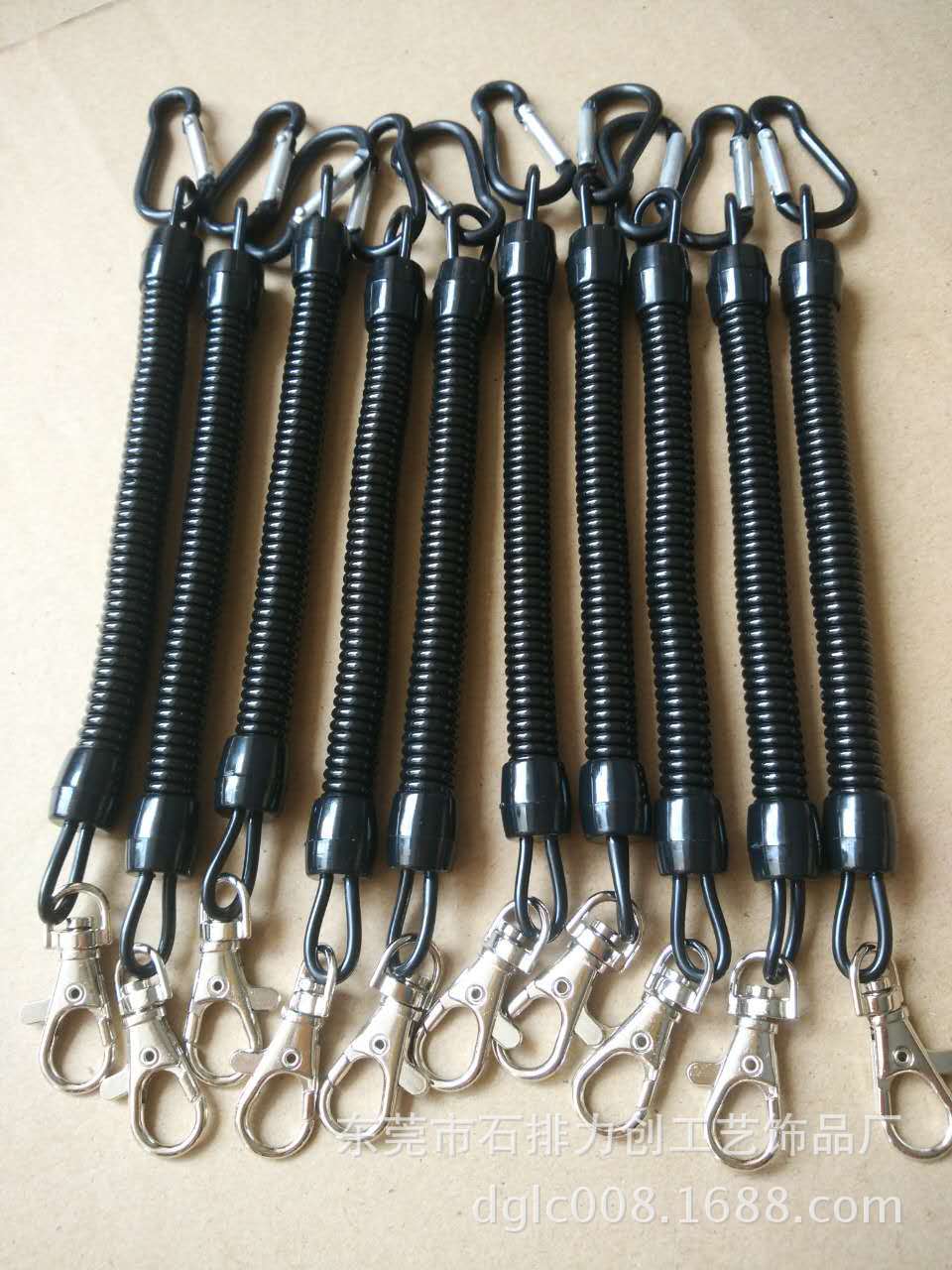 工厂直销各式登山扣弹簧钥匙链 塑料弹簧绳 伸缩工具绳 渔具护干