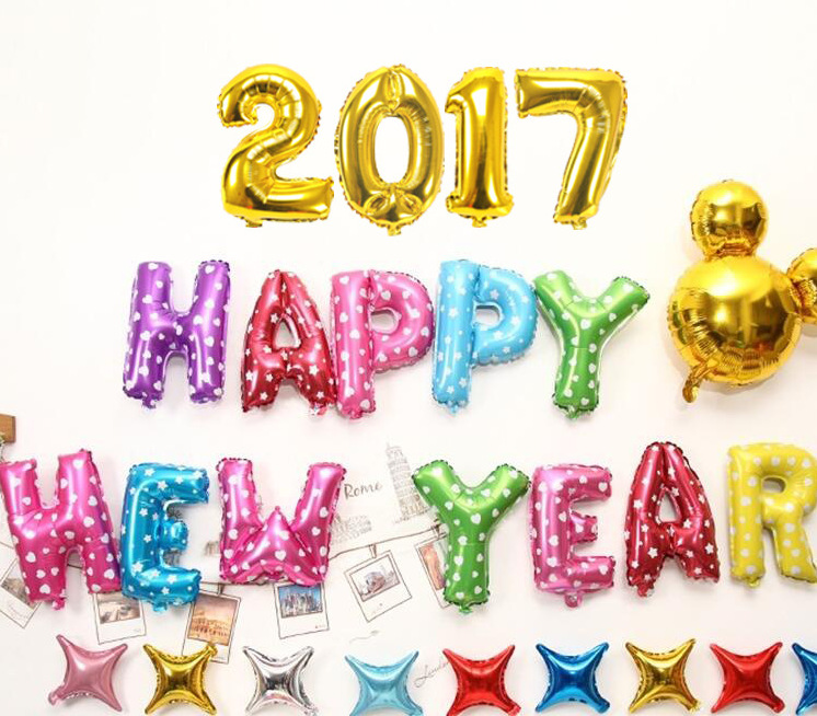 2017新年快乐字母铝膜气球套装 16寸happy new year铝箔气球套餐
