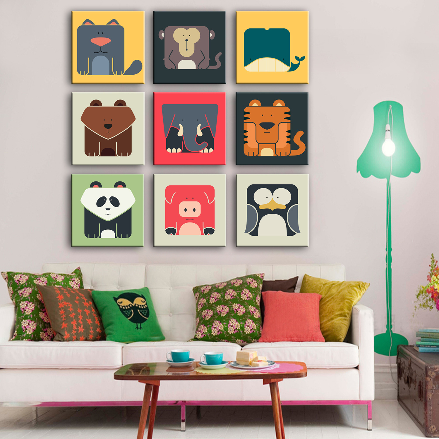 几何图卡通动物系列小尺寸装饰画无框画挂画单幅客厅餐厅书房过道