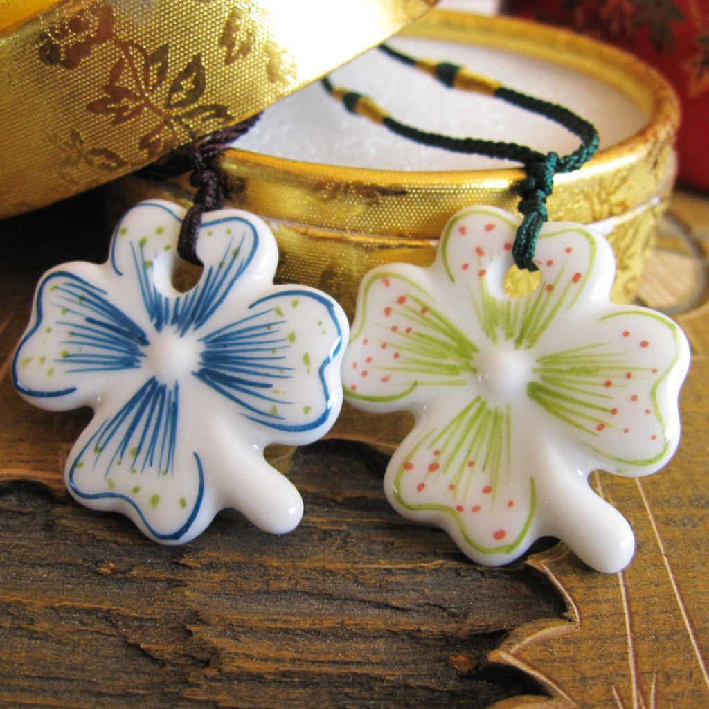 情侣套装批发 民族风饰品 陶瓷四叶草项链 手绘 景德镇陶瓷厂家