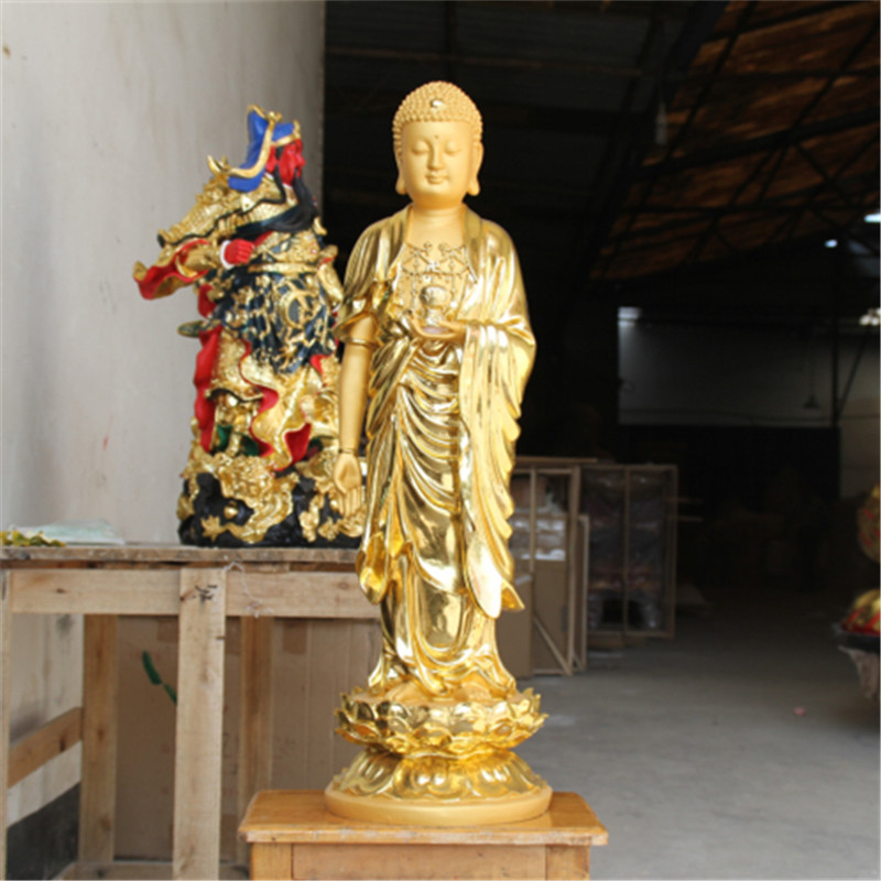 厂家批发鎏金释迦牟尼佛像药师佛68厘米站佛祖贴金阿弥陀佛