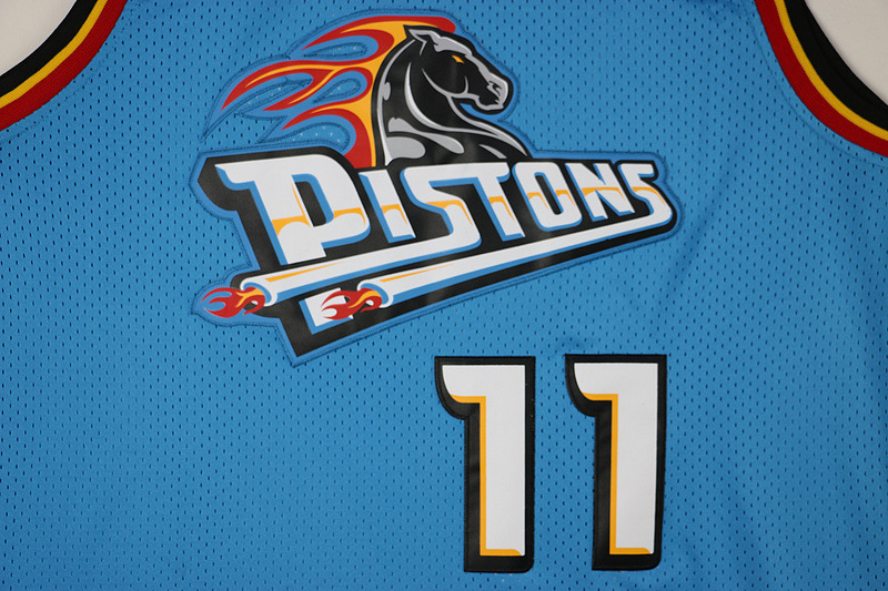 nba篮球服 活塞队33#希尔 11#托马斯大马头复古网眼刺绣篮球球衣 - 服