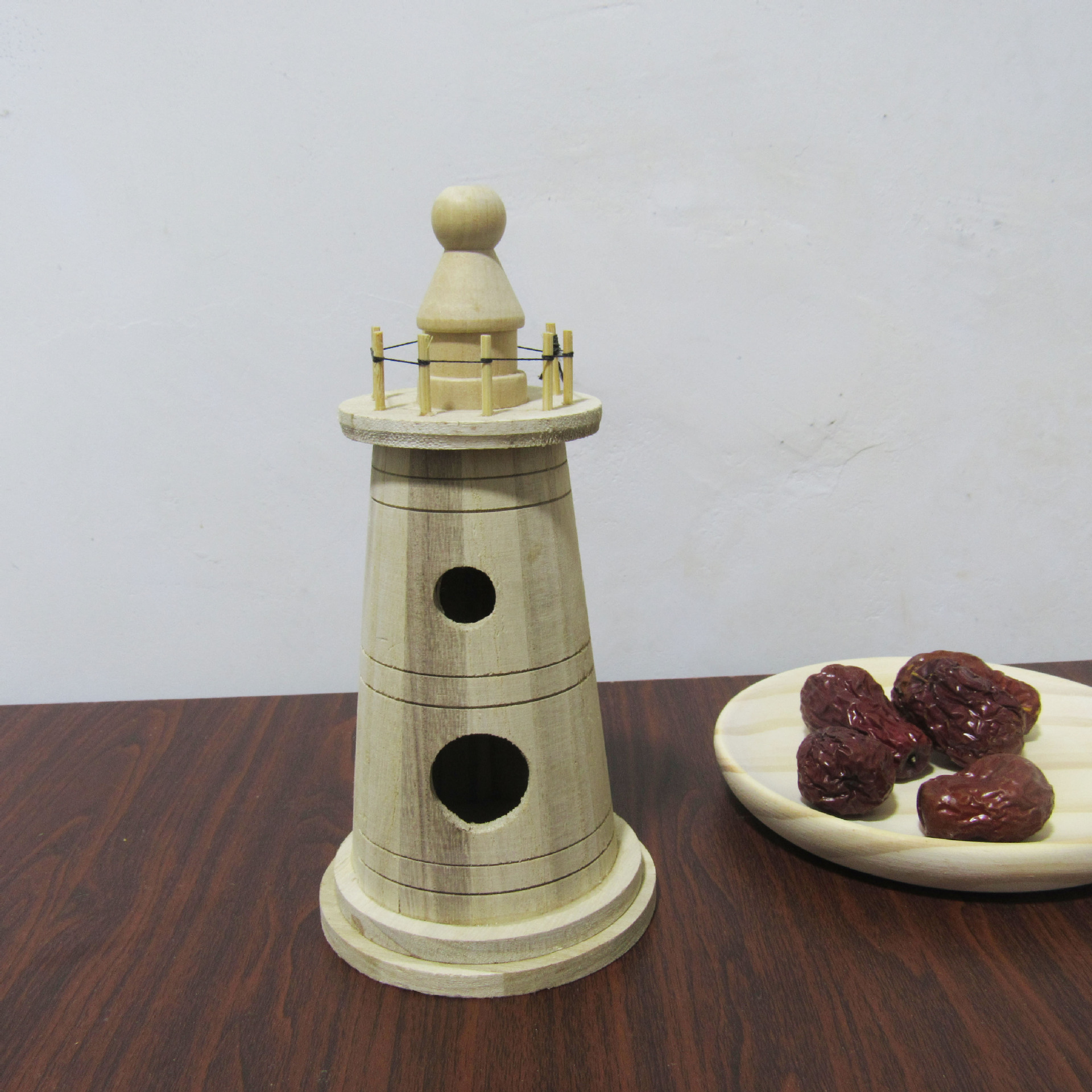 木质圆柱形工艺品摆件 精美创意桌面摆件diy木制玩具灯塔