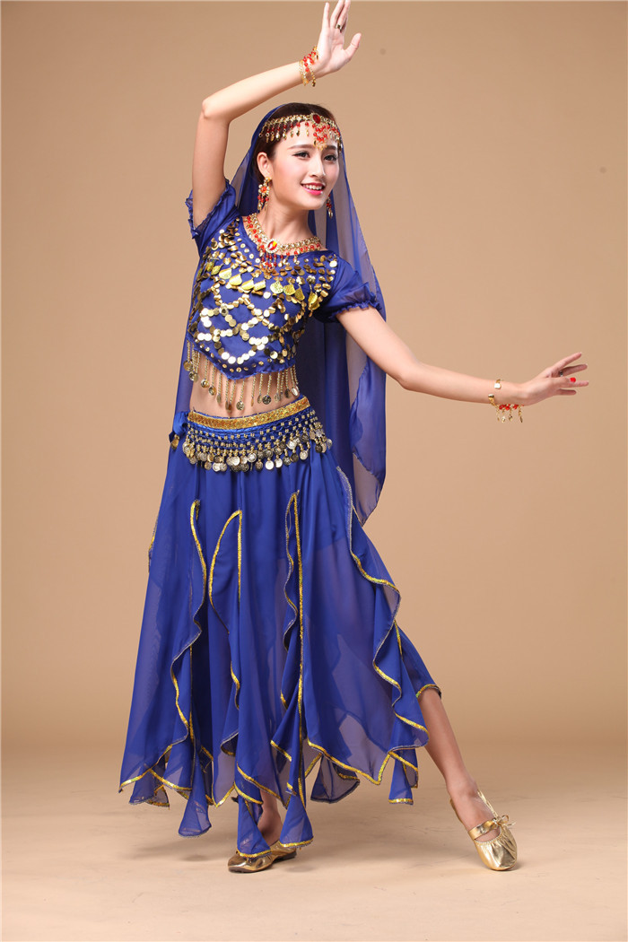 新款肚皮舞短袖波浪裙演出套装 印度舞练习 舞蹈表演服