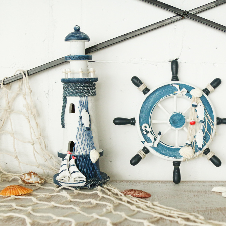 地中海风格创意实木质工艺品灯塔 做旧手工制作大中小号家居摆件