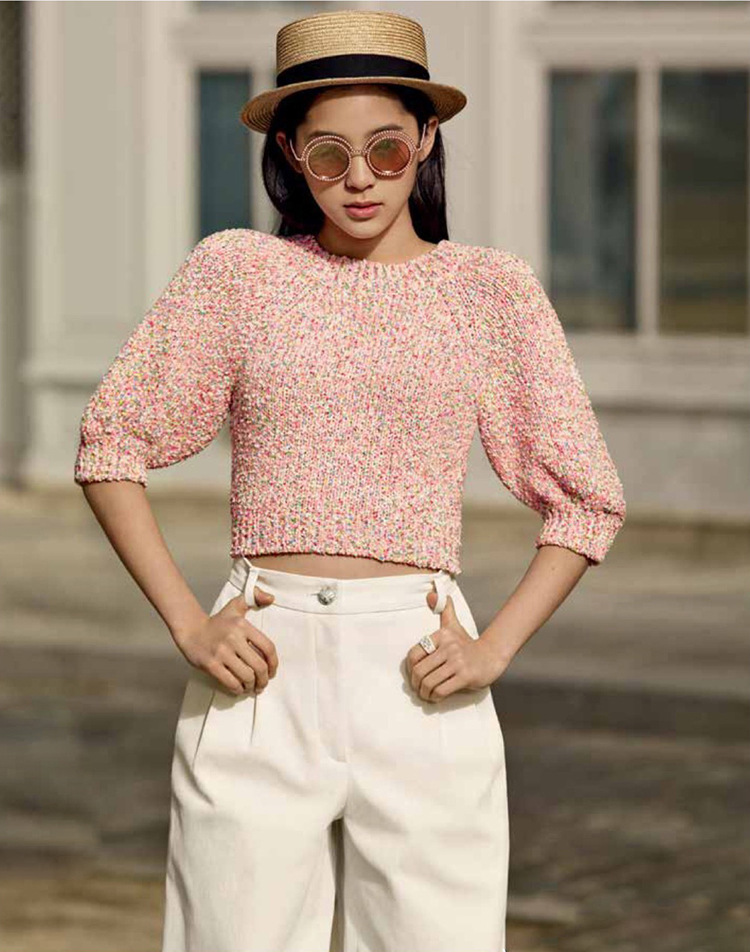 2016早春新款杨颖angelababy明星同款亮片粉色针织上衣毛衣批发