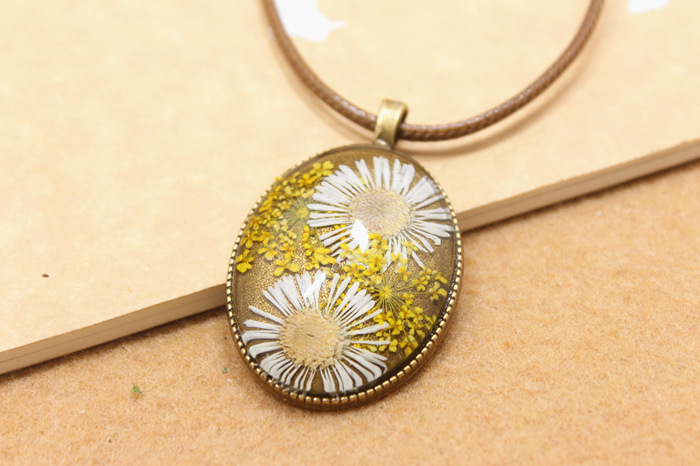 纯手工时光宝石干花押花项链毛衣链 永生花植物标本项链饰品批发