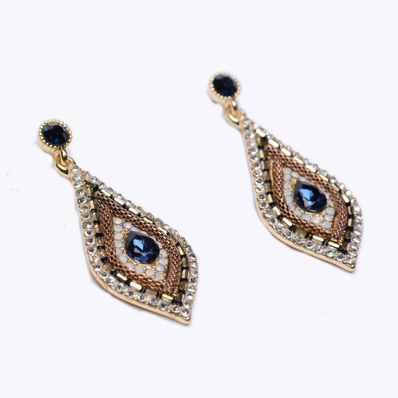 欧美流行复古大牌夸张合金 孔雀尾米珠镶钻耳环 厂家直销