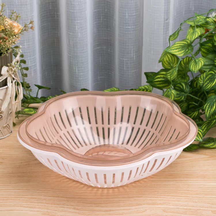 居家家双层塑料洗菜漏盆 厨房洗菜篮子水果