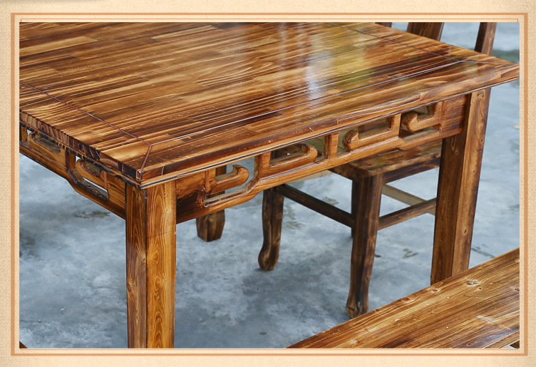 厂家批发实木餐桌椅组合仿古桌椅定制花边复古中式板凳方桌