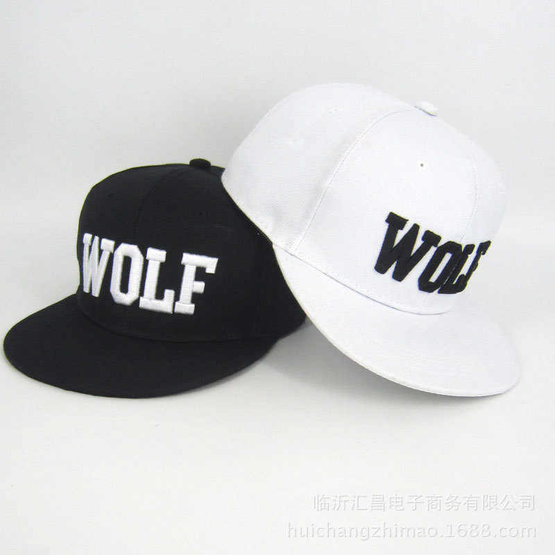 韩版刺绣帽子字母WOLF平檐帽嘻哈帽男女棒球帽子厂家批发