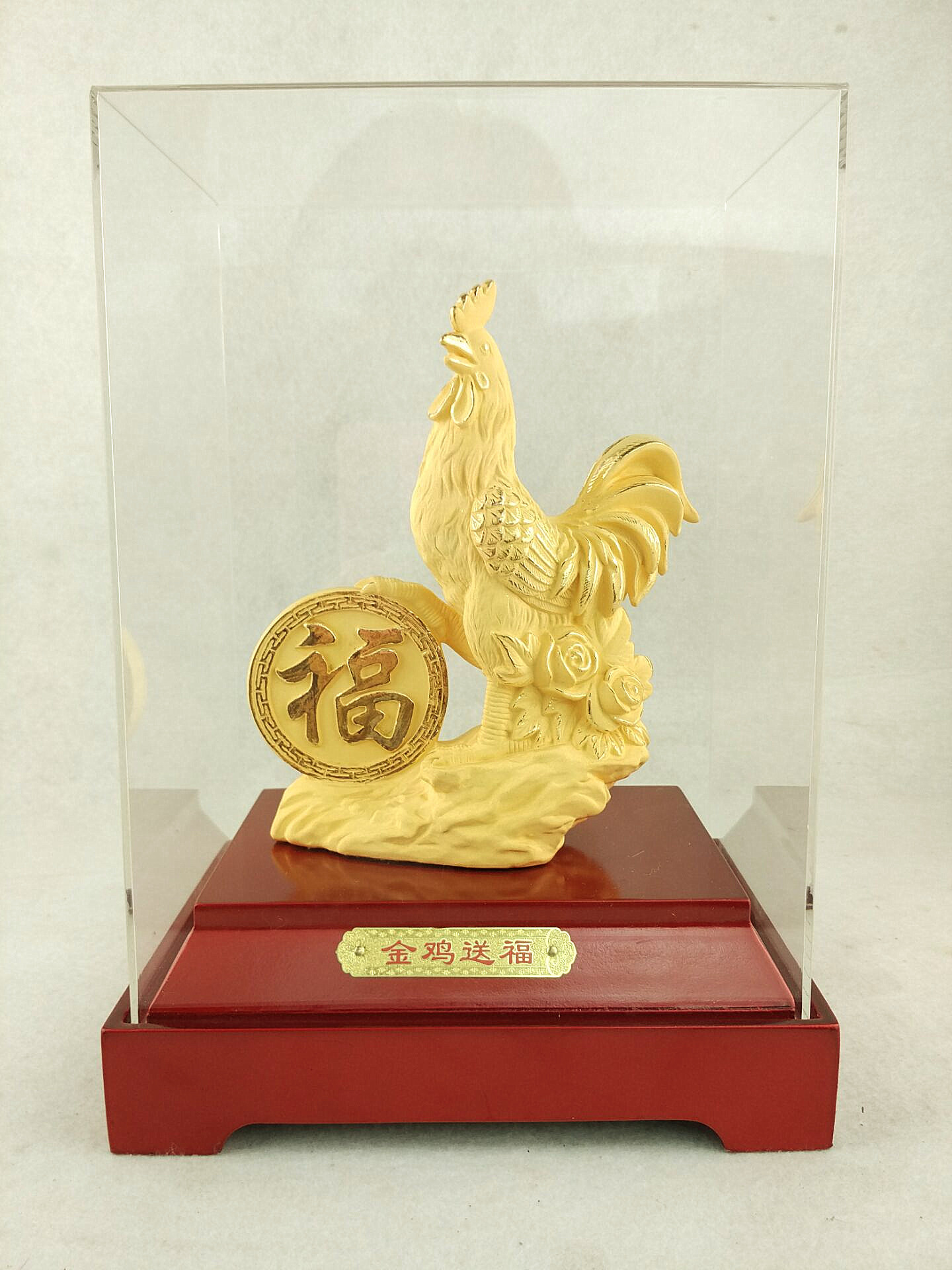 厂家直销批发 绒沙金工艺品金鸡送福 高档办公居家摆件 馈赠佳品