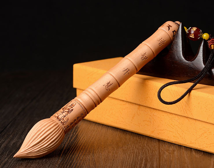 云端多福桃木文昌笔挂件书房家居装饰摆件内有七彩宝石礼品批发