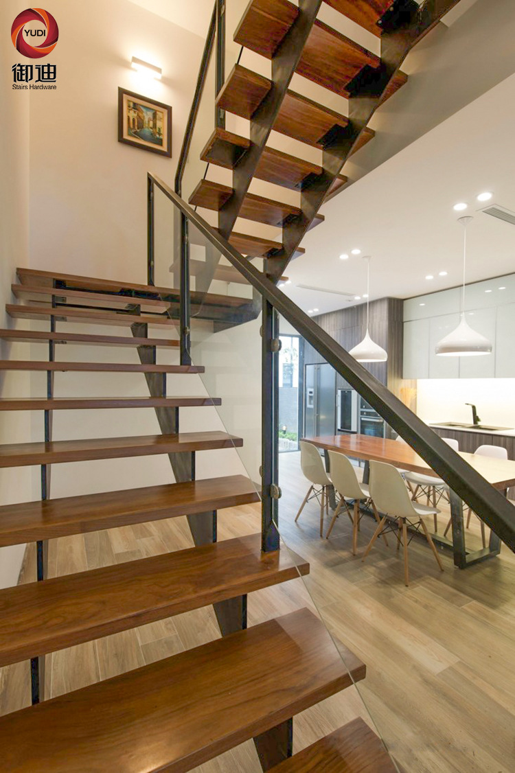 御迪钢木双跑方管楼梯 别墅复式楼家居办公室工程装修用安全爬梯