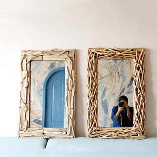 创意田园家居装饰镜子木质边框镜挂壁子咖啡厅酒店会所装饰镜子