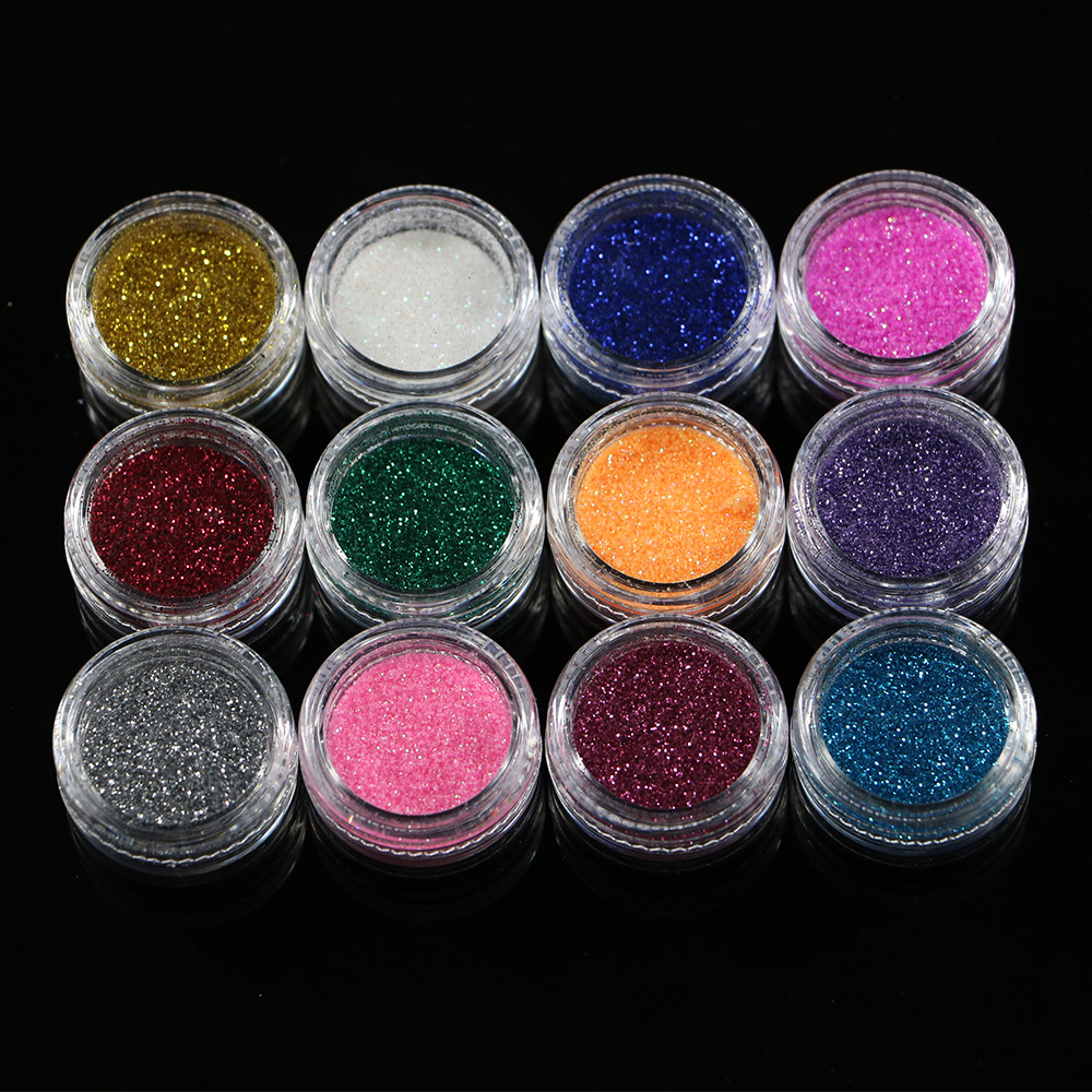 专业批发 12色闪粉进口套装 七彩高光亮镭射闪粉