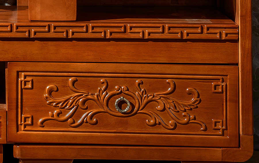 实木伸缩电视柜中式橡胶木雕花电视柜客厅家具影视柜