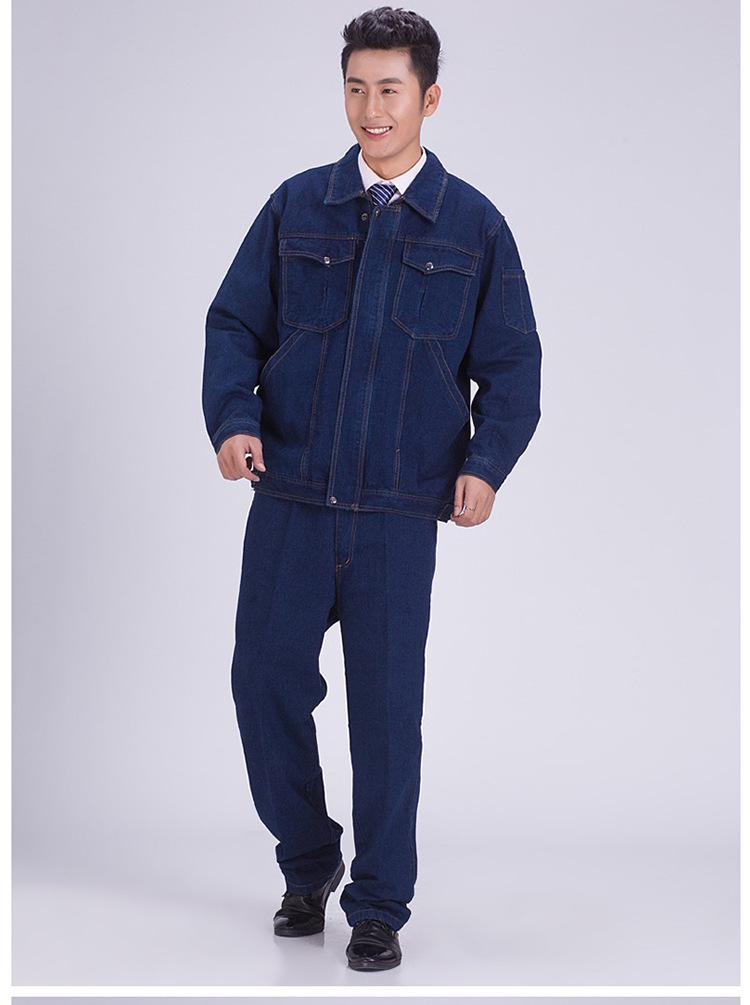纯棉牛仔工作服套装男加厚劳保服长袖拉链机械电焊服焊工服批发