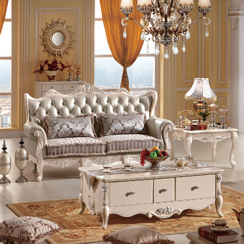 捷娜卡琳 头层皮实木雕花沙发组合 家用客厅家具 北欧休闲沙发