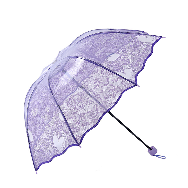 Umbrella Transparent Umbrella Folding Transparent Umbrella New Arrival Korean Style Lace Love Folding Umbrella Super Thick Environmental Umbrella Thick