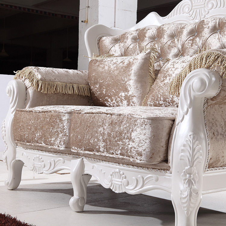 泰和家具 欧式现代客厅绒布雕花拉水晶扣沙发组合套装 奢华沙发