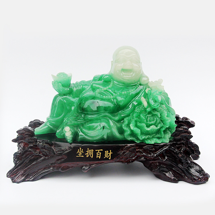 树脂仿玉坐拥百财弥勒佛摆件创意家居办公室供奉装饰摆设工艺品