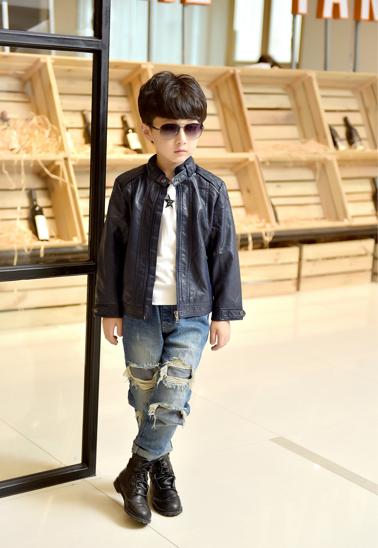 2016春秋季新款童装男童皮衣儿童皮衣女皮夹克中大童外套