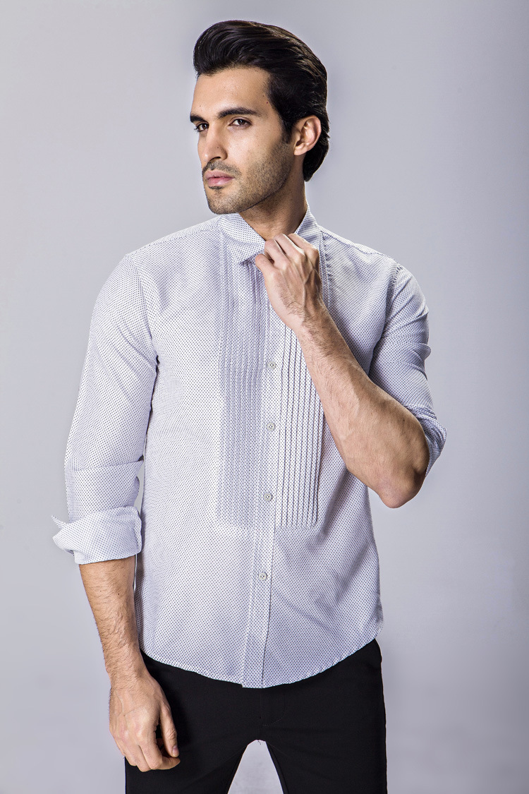 2欧美风男士时尚斑点印花宫廷风褶皱长袖衬衫 1818-tc806-f40