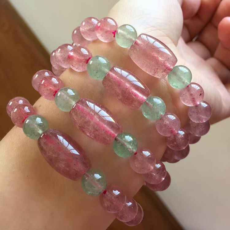 草莓晶水晶手链 粉色蔷薇晶手串 搭配桶珠手链 女款饰品