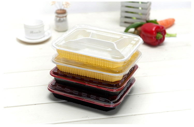 一次性外卖便当打包饭盒 三格四格五格餐盒 pp塑料分隔快餐盒带盖