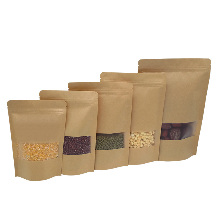 厂家订做牛皮纸袋自立骨袋食品包装袋礼品袋开窗可视纸质自封袋