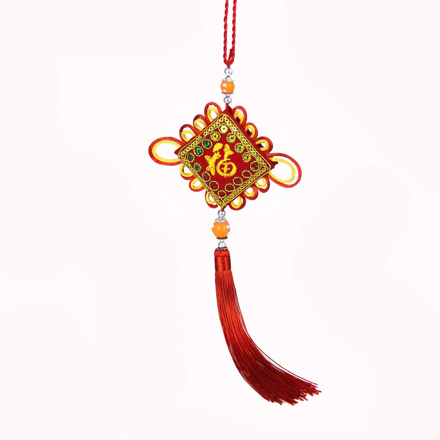 福字刺绣小中国结 刺绣加亮片香囊 中国结挂件香包