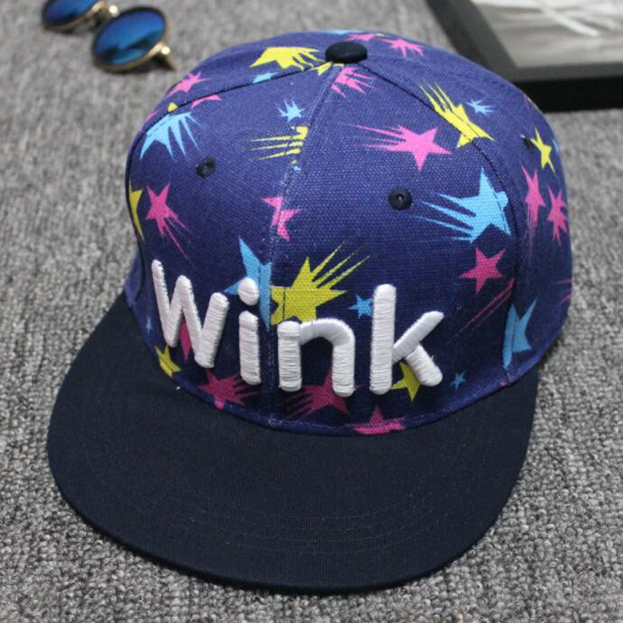 外贸男女街头嘻哈帽五角星刺绣wink字母平沿街舞棒球帽遮阳帽子