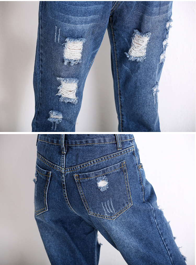 可拆卸背带裤破洞九分牛仔裤女秋季新款长裤