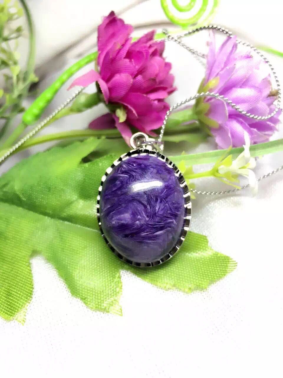 天然紫龙晶水滴 雨滴吊坠 纹路清晰 无瑕疵 925银镶嵌