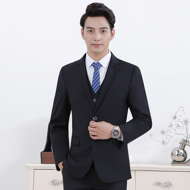 2019春秋新款男装式西装套装商务职业装修身正装酒店婚礼西服长