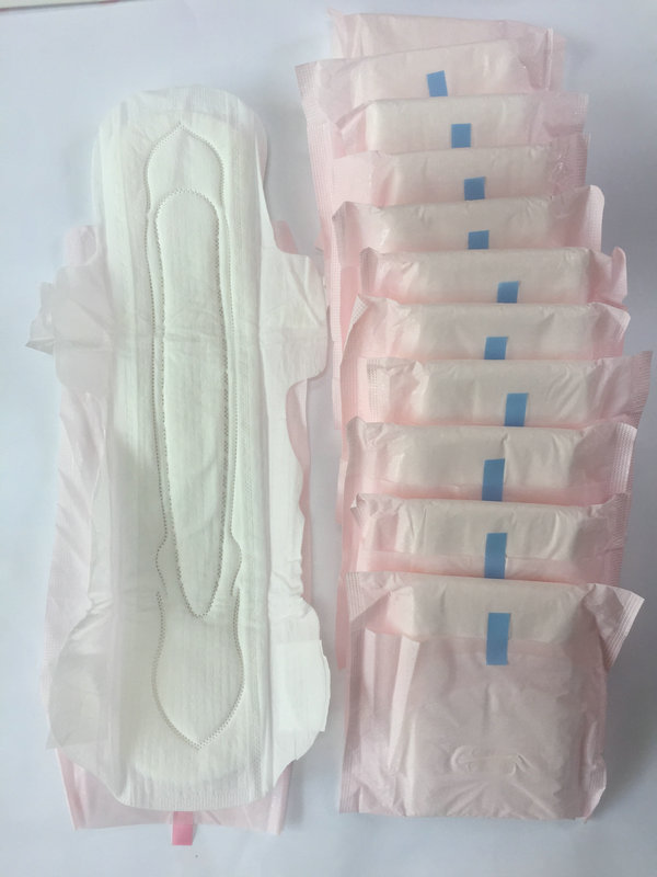 厂家供应 加长夜用单片纯棉卫生 柔棉卫生巾超长420mm