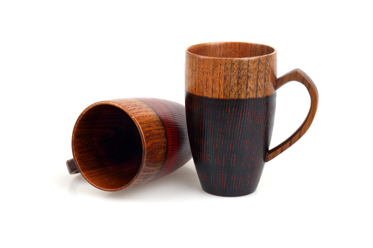 心形把手水杯 情侣定制创意木质手工杯子日