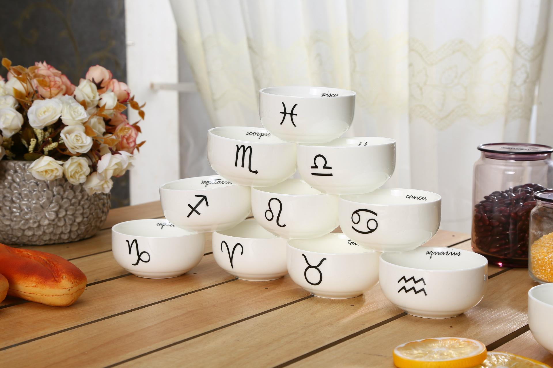 批发创意十二星座陶瓷碗可爱韩式米饭碗广告礼品餐厅餐具定制l.