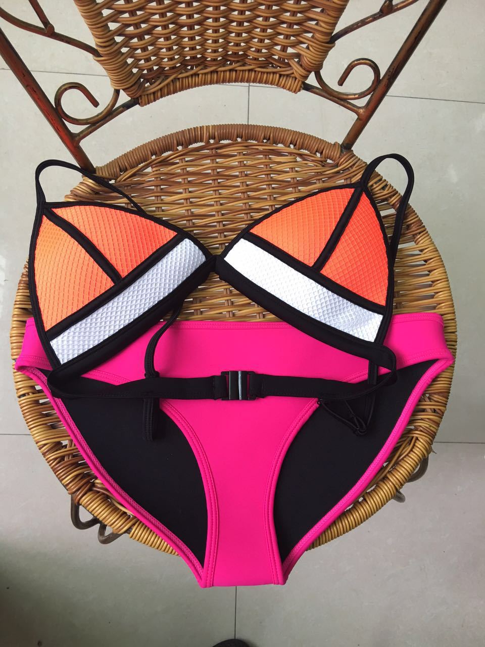 2016新欧美外贸速卖通网纱拼色三角杯氯丁橡胶比基尼泳衣 女士