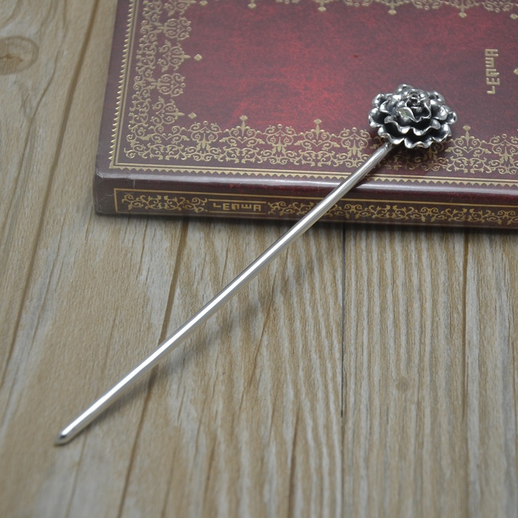 s925银发针 民族风饰品 泰银花型简约发簪 情人节生日礼物