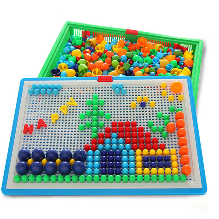 儿童蘑菇钉插板玩具益智幼儿园教具296粒组合拼图手工科教玩具