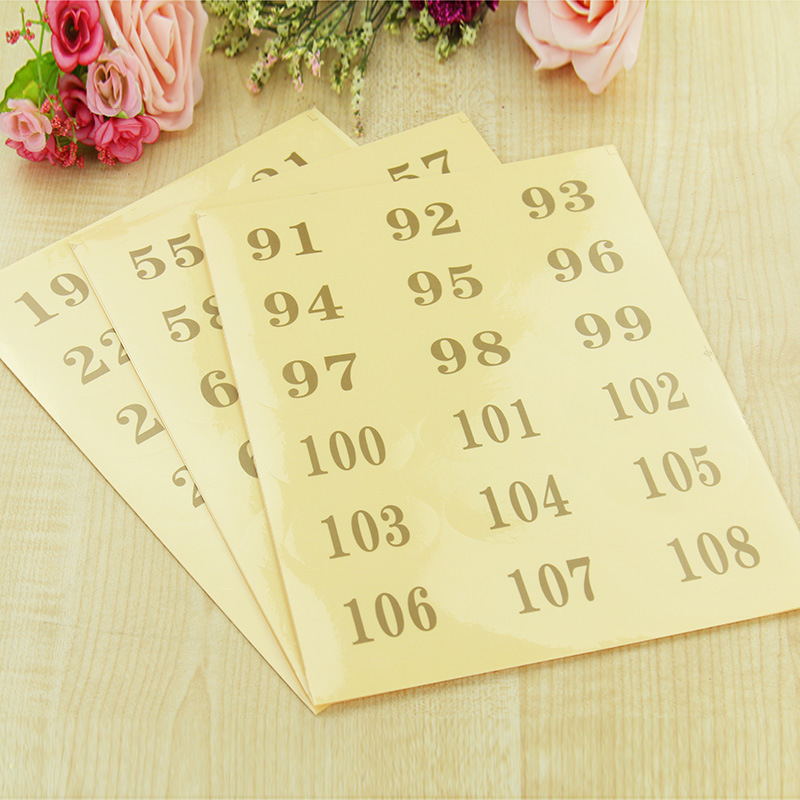 婚礼桌卡金色数字游戏透明不干胶贴纸1-108 不干胶标签印刷定制