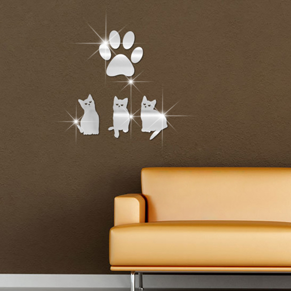 jm029猫咪爪印镜面墙贴3d亚克力镜面墙贴卧室客厅装饰外卖.