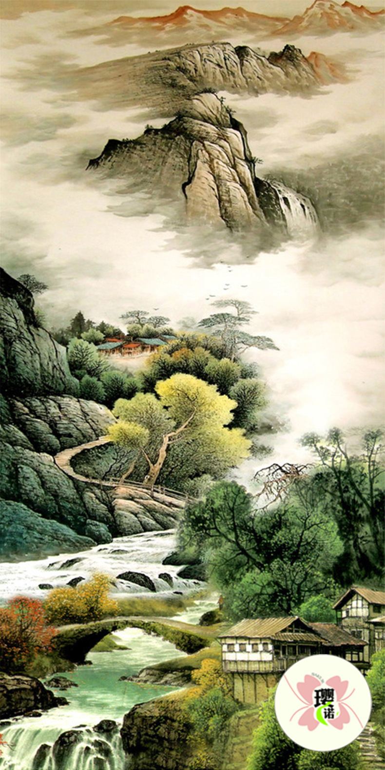 中式时尚美观高档客厅山水画艺术墙砖 批发电视背景墙瓷砖