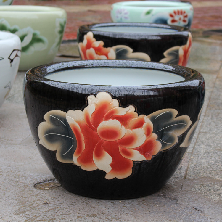 景德镇陶瓷鱼缸超大睡莲缸全手绘金鱼缸大缸彩绘荷花鱼缸