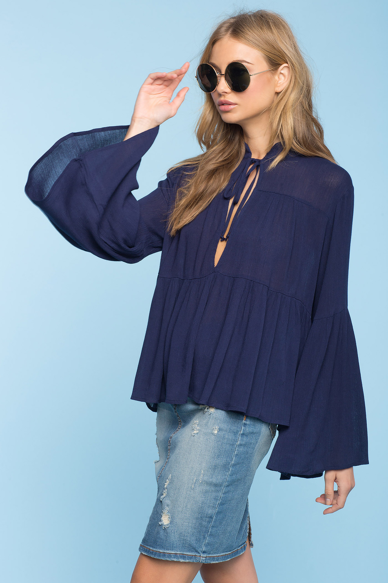 亚马逊 速卖通 外贸女装爆款2016新款 纯色 喇叭袖长袖