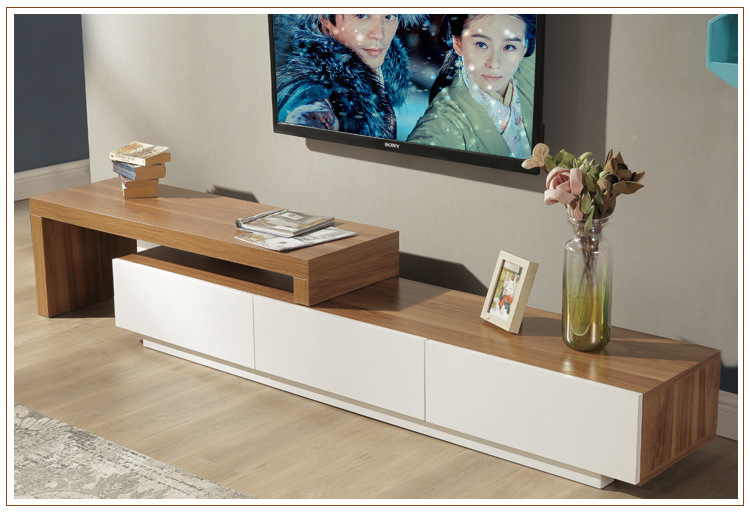 简约现代电视柜 白色伸缩免漆地柜多功能电视柜组合套餐可定制